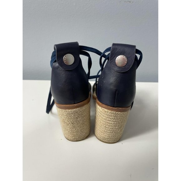 RAG & BONE Navy Eden Leather Raffia Lace-Up Sandal - Picture 4 of 12